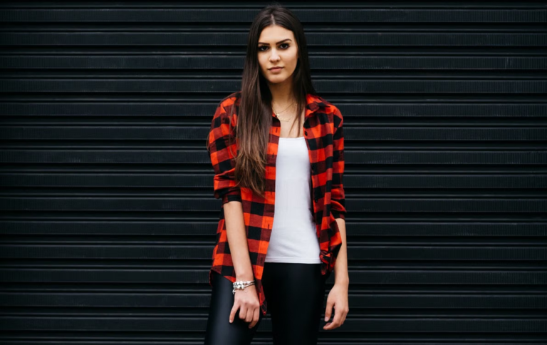 Man wearing one of several flannel outfit ideas with a graphic tee and jacket